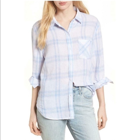 𝅺RAILS Charli Linen Blend Shirt Pale Blue White XS - Picture 1 of 11